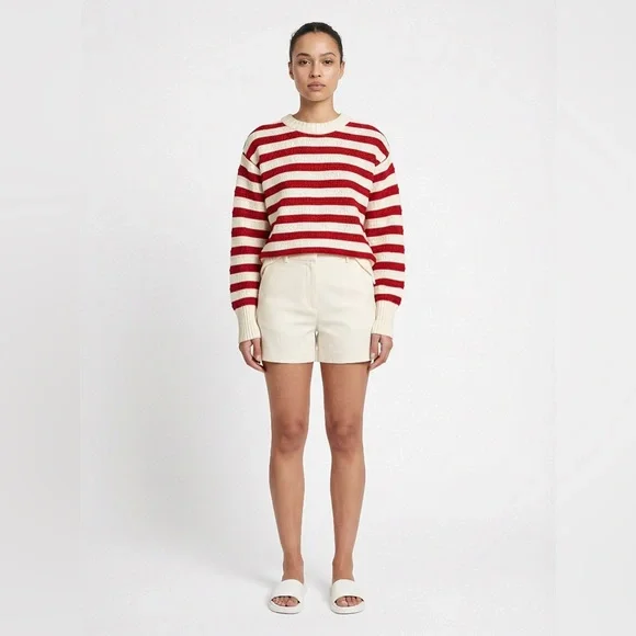 Chic Striped Red and Cream Women's Sweater - Picture 2 of 7